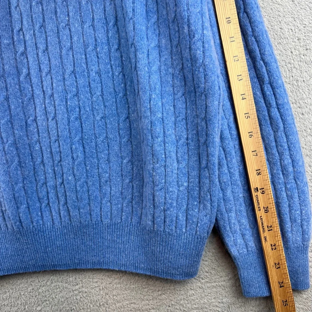 Daniel Bishop Mens 100% Cashmere Cable Knit Quarter Zip Sweater Blue Large